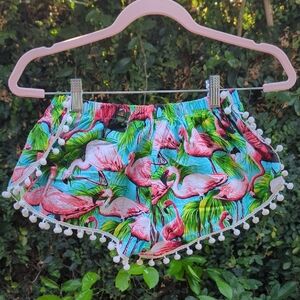 Flamingo Print Pom Pom Shorts